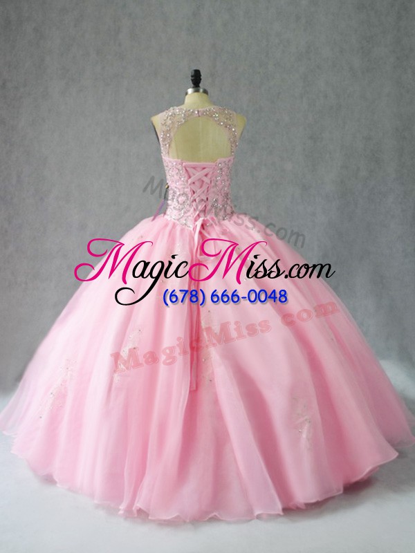 wholesale fantastic baby pink scoop lace up beading quinceanera gown sleeveless