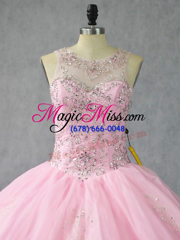 wholesale fantastic baby pink scoop lace up beading quinceanera gown sleeveless