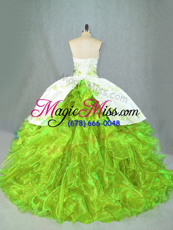 wholesale lovely green sweet 16 dresses satin and organza brush train sleeveless beading and embroidery