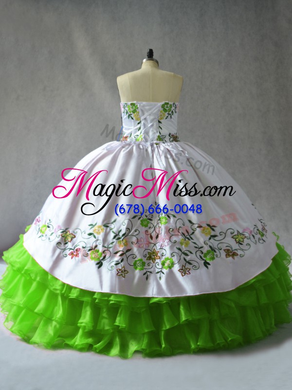 wholesale sweet embroidery and ruffled layers ball gown prom dress lace up sleeveless floor length