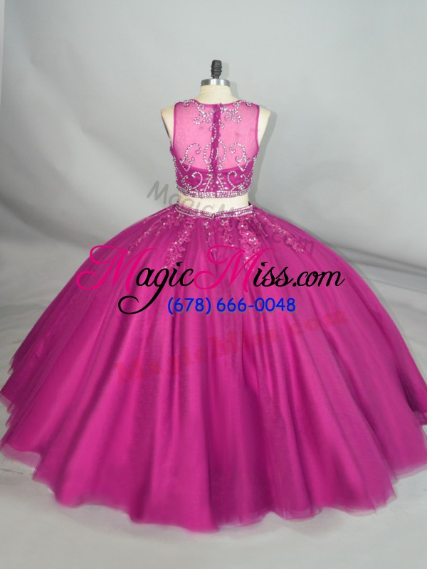 wholesale classical fuchsia zipper ball gown prom dress beading sleeveless floor length