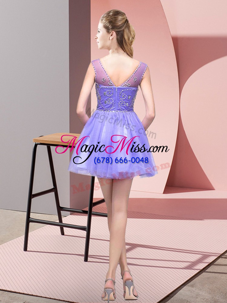 wholesale beading prom evening gown lavender zipper sleeveless mini length