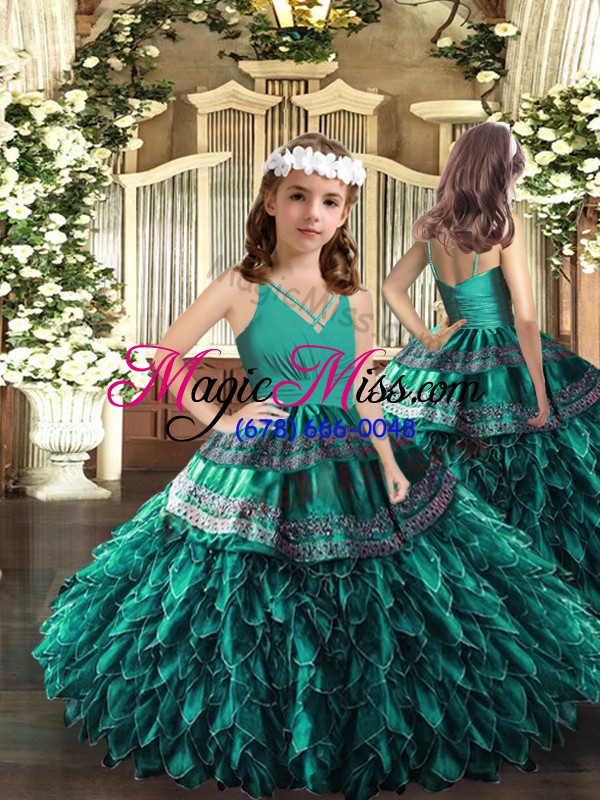 wholesale turquoise ball gowns v-neck sleeveless organza floor length backless appliques and ruffles vestidos de quinceanera