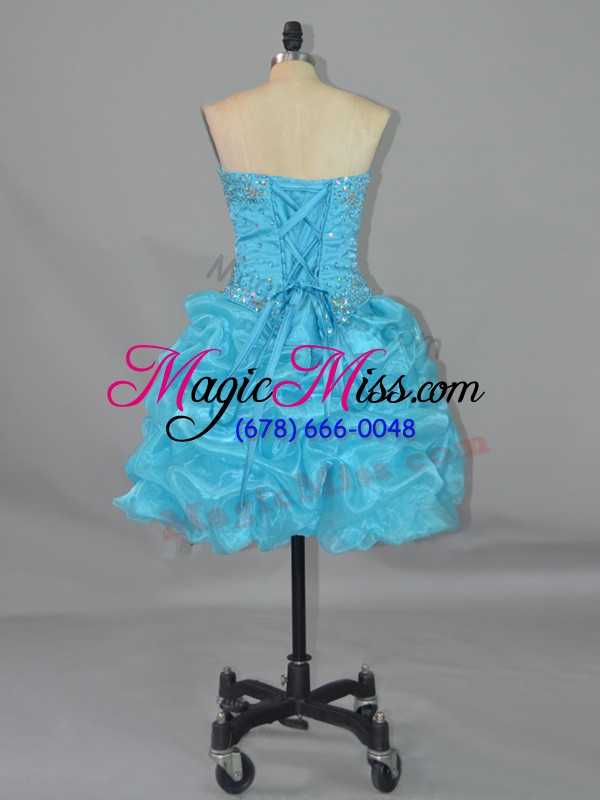 wholesale excellent aqua blue lace up sweetheart beading and pick ups prom dresses organza sleeveless