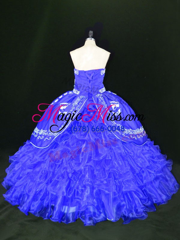 wholesale blue lace up sweet 16 quinceanera dress embroidery and ruffles sleeveless floor length