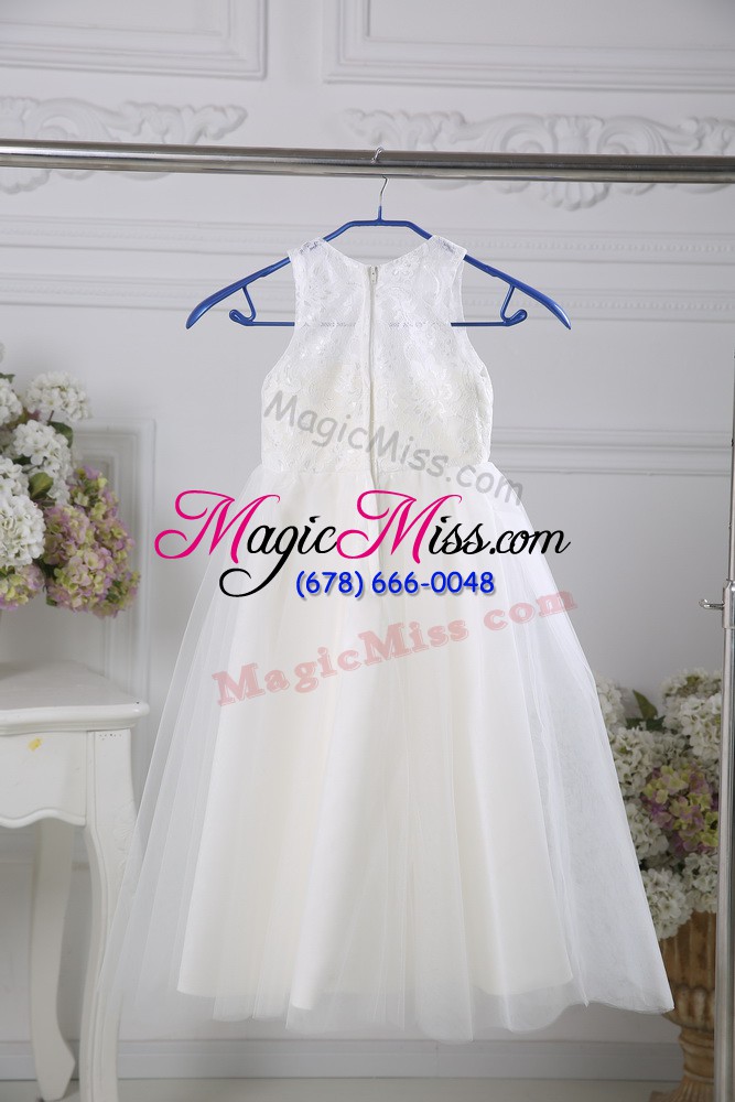 wholesale white scoop zipper lace flower girl dress sleeveless