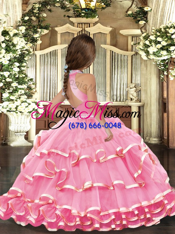 wholesale modern halter top backless beading and ruffled layers little girls pageant dress sleeveless