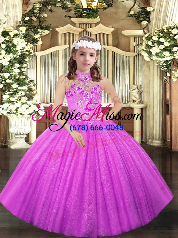 wholesale tulle sleeveless floor length kids pageant dress and appliques