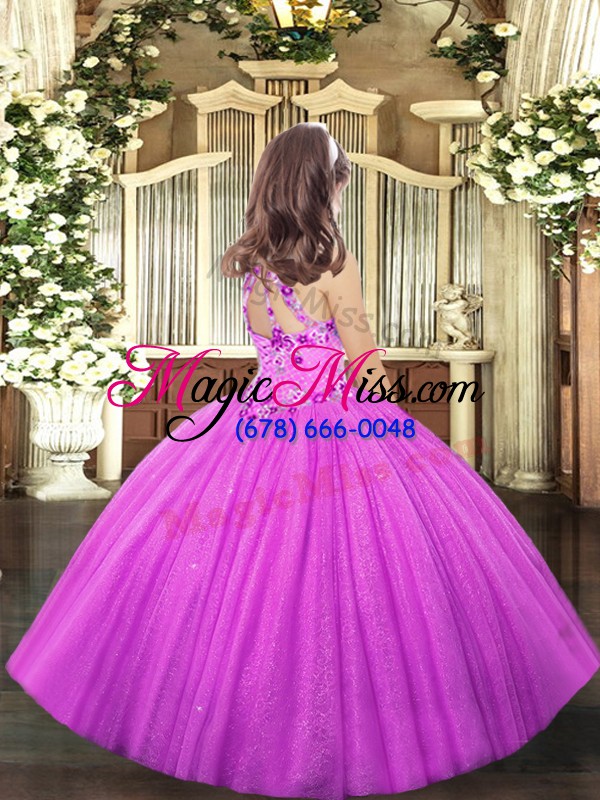 wholesale tulle sleeveless floor length kids pageant dress and appliques