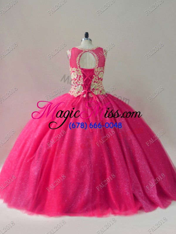 wholesale hot pink lace up sweet 16 dress beading sleeveless floor length