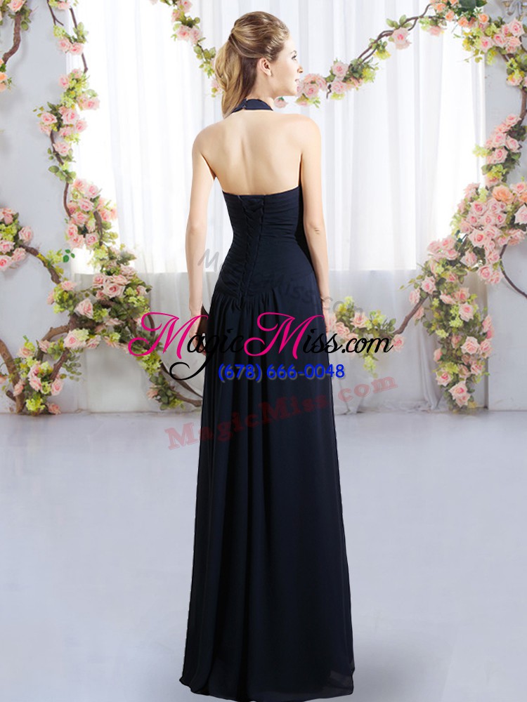 wholesale dazzling olive green lace up bridesmaids dress ruching sleeveless floor length