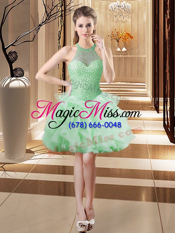 wholesale traditional apple green organza lace up quinceanera gowns sleeveless brush train beading and ruffles
