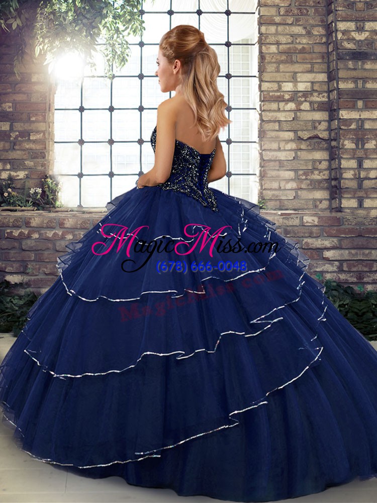 wholesale brush train ball gowns sweet 16 dress peach sweetheart tulle sleeveless lace up