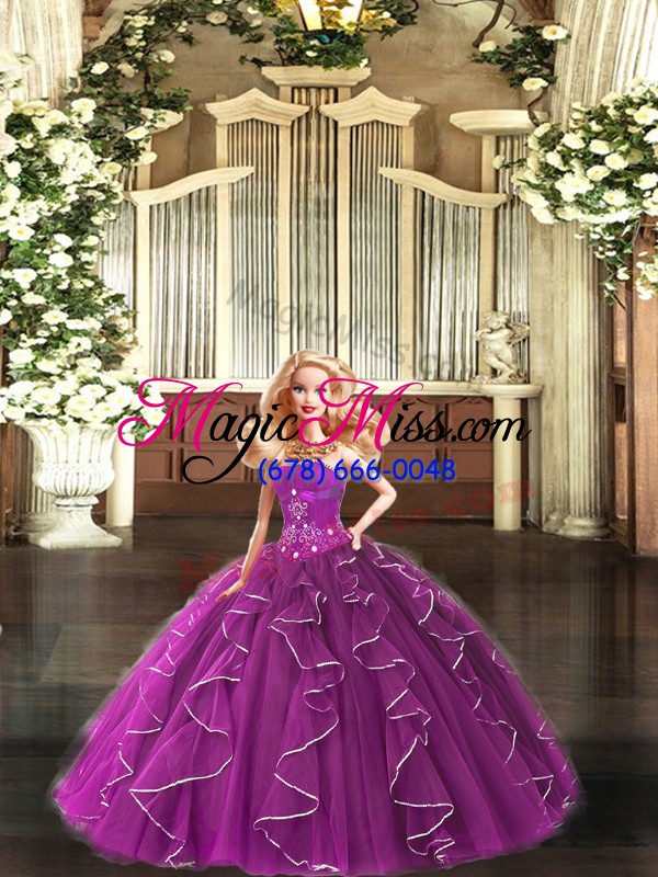 wholesale enchanting purple ball gowns tulle strapless sleeveless beading and ruffles floor length lace up vestidos de quinceanera