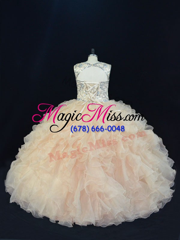 wholesale champagne sleeveless organza lace up vestidos de quinceanera for sweet 16 and quinceanera