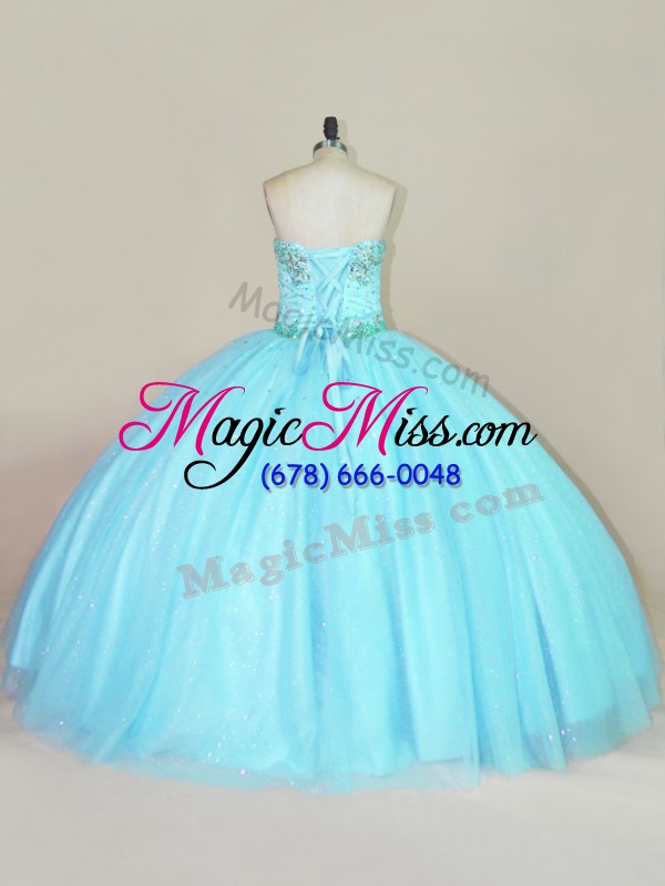 wholesale super strapless sleeveless ball gown prom dress floor length beading aqua blue tulle