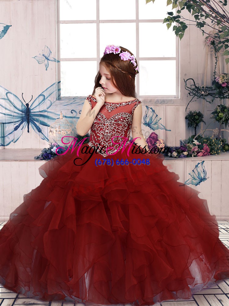 wholesale scoop sleeveless lace up little girl pageant gowns red organza