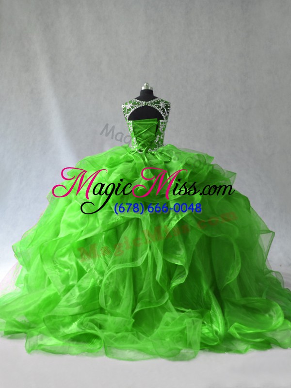wholesale ball gowns organza scoop sleeveless beading and ruffles floor length lace up vestidos de quinceanera
