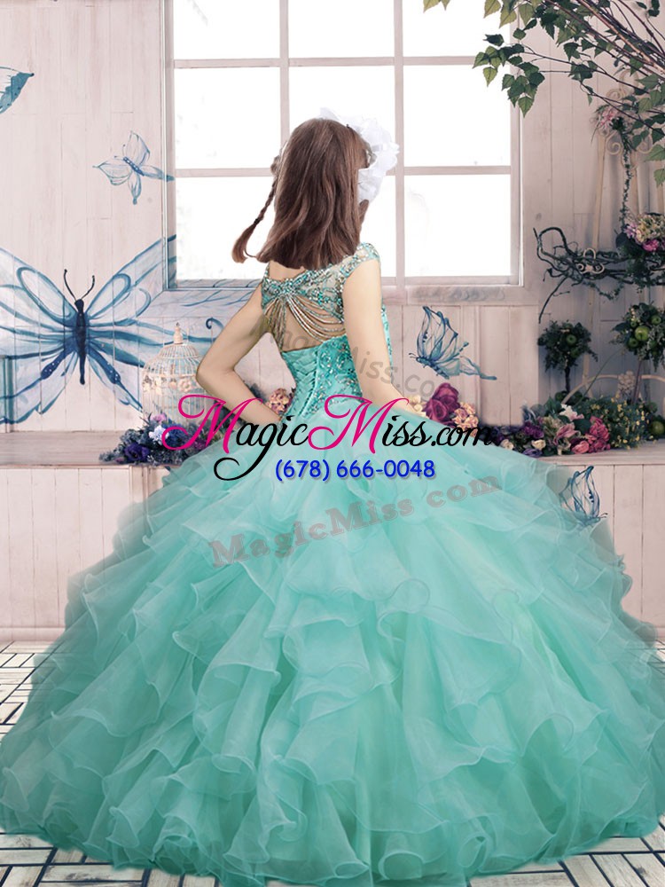 wholesale organza sleeveless floor length little girl pageant dress and beading and ruffles