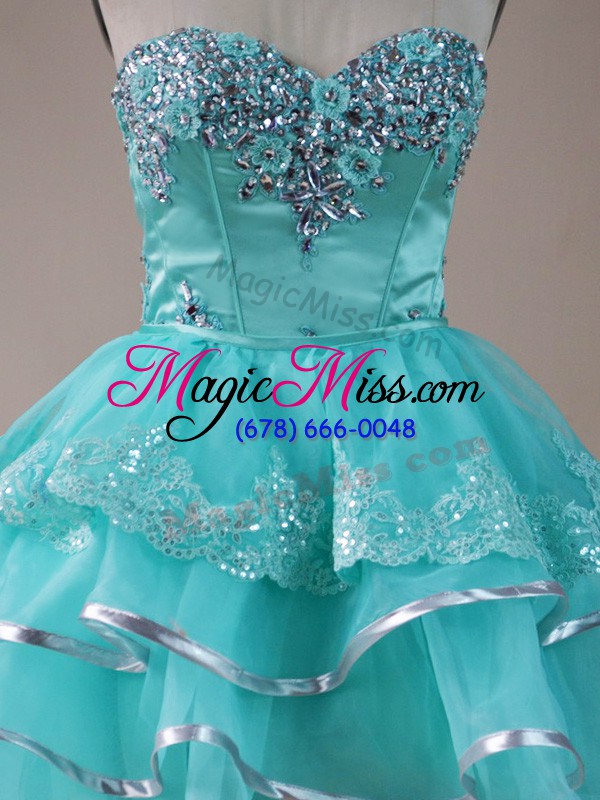 wholesale sleeveless lace up high low beading and lace and ruffled layers prom party dress