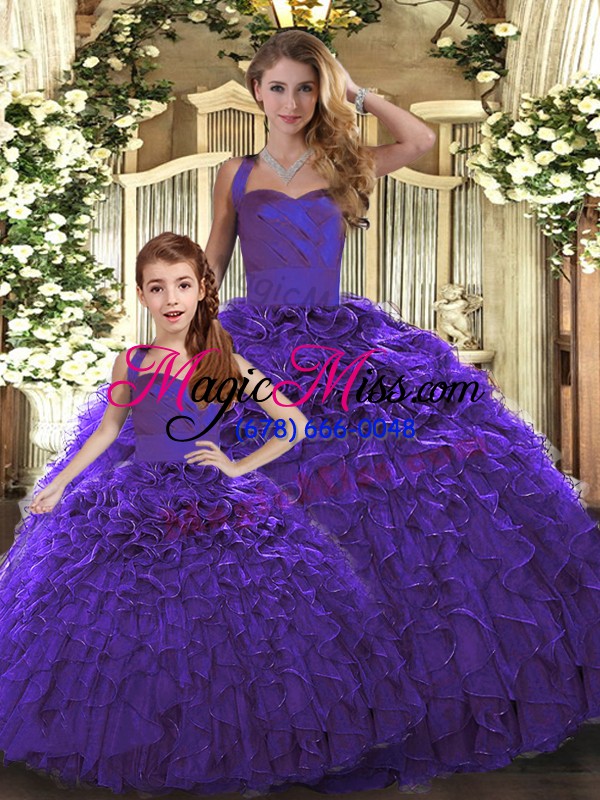 wholesale most popular purple lace up vestidos de quinceanera ruffles sleeveless floor length