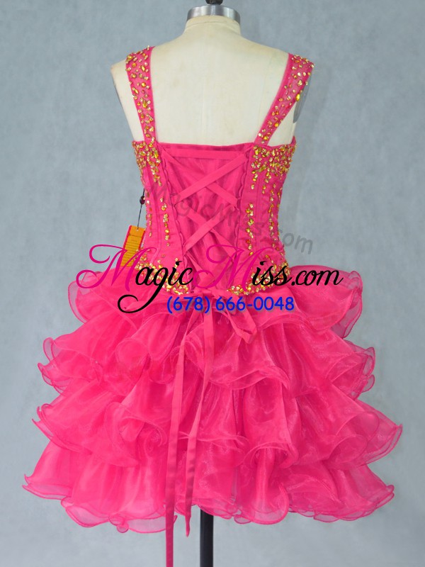 wholesale on sale ball gowns mother of the bride dress hot pink halter top organza sleeveless mini length lace up