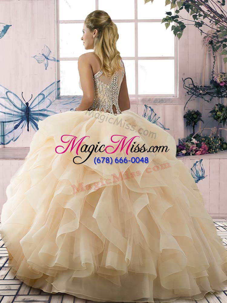 wholesale dynamic champagne sleeveless tulle lace up sweet 16 dresses for sweet 16 and quinceanera