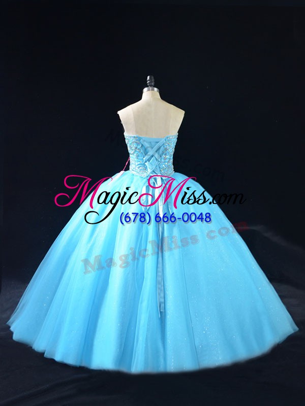 wholesale baby blue ball gowns sweetheart sleeveless tulle floor length lace up beading 15th birthday dress