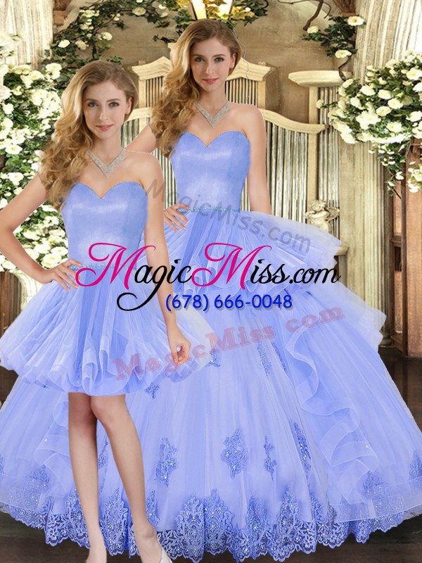 wholesale pretty tulle sweetheart sleeveless lace up appliques and ruffles quinceanera gown in lavender
