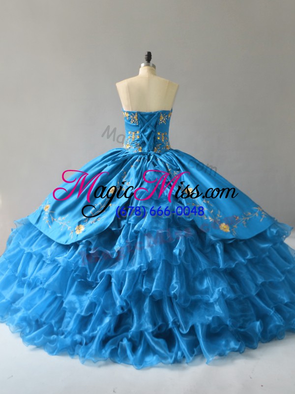 wholesale sleeveless embroidery and ruffles lace up quinceanera gown