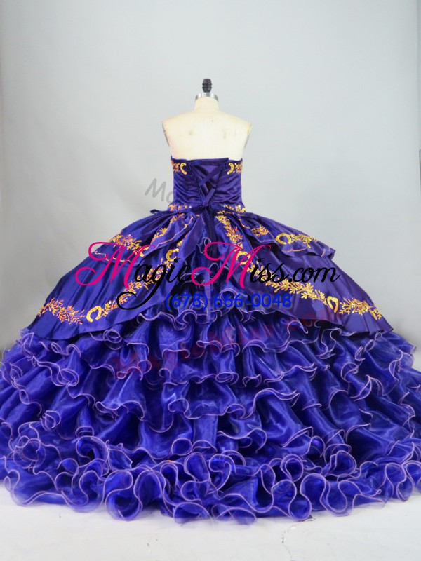 wholesale new style ball gowns sleeveless purple sweet 16 quinceanera dress brush train lace up