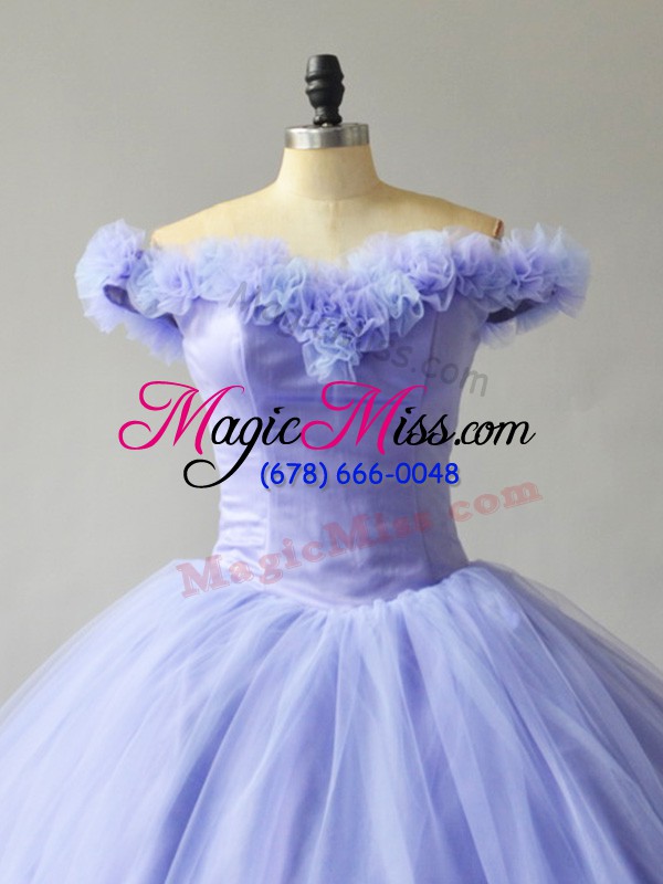 wholesale hand made flower quince ball gowns lavender lace up sleeveless court train