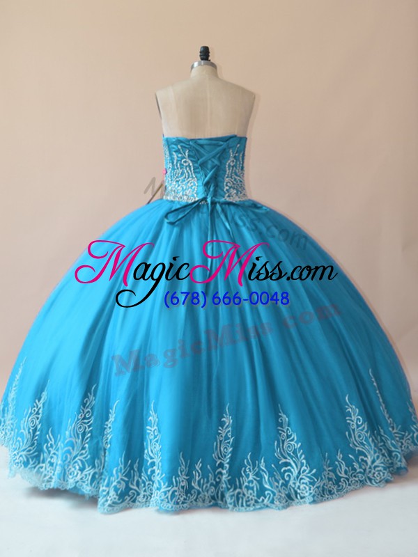 wholesale sweetheart sleeveless quinceanera dress floor length embroidery baby blue tulle