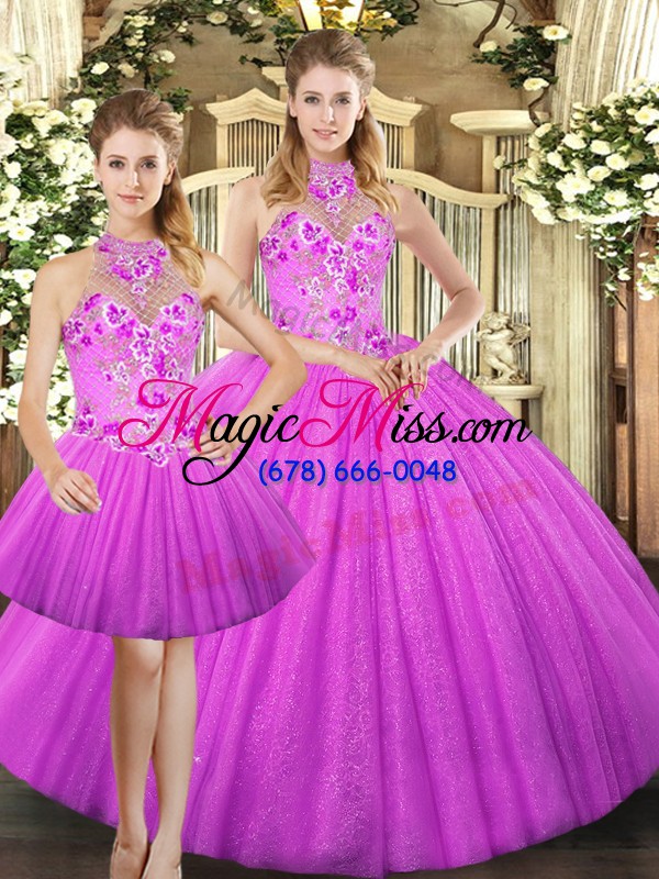 wholesale low price lilac sleeveless floor length embroidery lace up quinceanera dresses