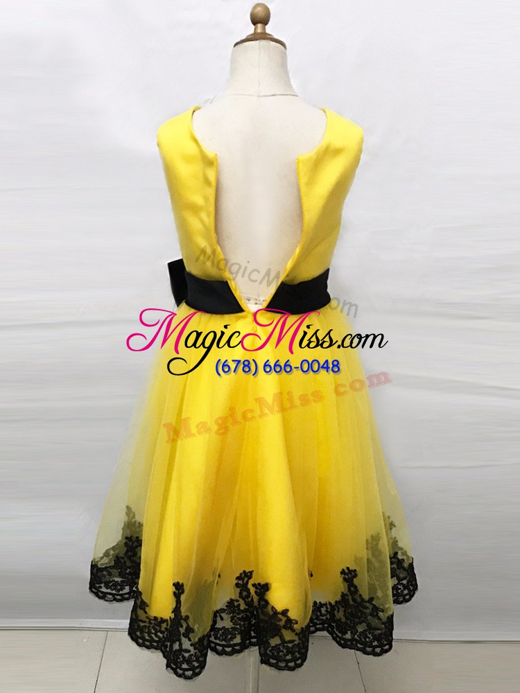 wholesale superior yellow scoop neckline lace and belt flower girl dresses for less sleeveless zipper