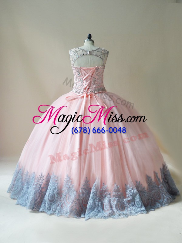 wholesale artistic pink sleeveless tulle lace up sweet 16 dress for sweet 16 and quinceanera