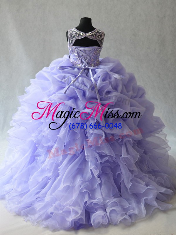 wholesale organza sleeveless little girl pageant gowns brush train and beading and ruffles and pick ups