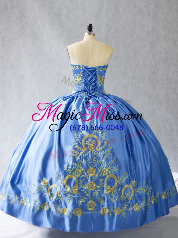 wholesale ball gowns sweet 16 quinceanera dress blue sweetheart satin sleeveless side zipper