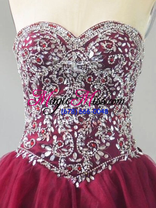 wholesale burgundy 15th birthday dress tulle brush train sleeveless beading