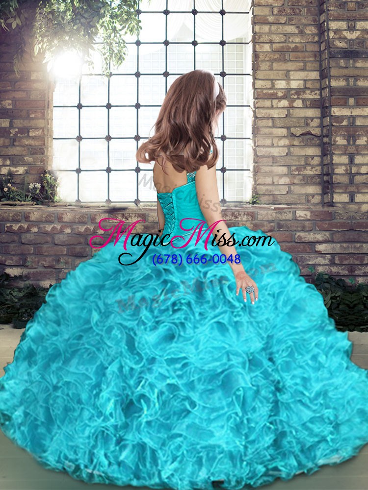 wholesale floor length lace up little girls pageant gowns royal blue for party and wedding party with beading and ruching