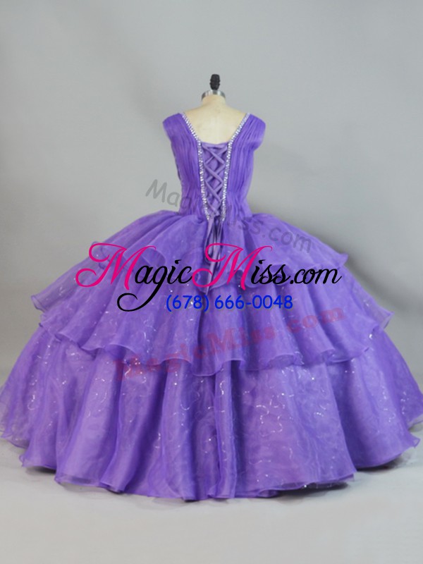 wholesale on sale lavender straps neckline beading and ruffled layers quinceanera gown sleeveless lace up
