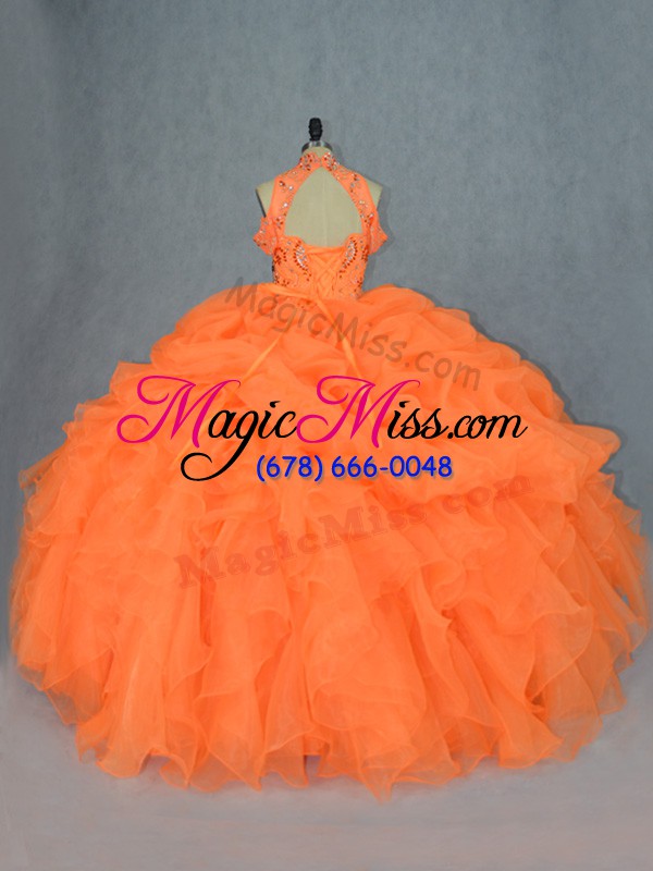 wholesale floor length ball gowns sleeveless orange quince ball gowns lace up