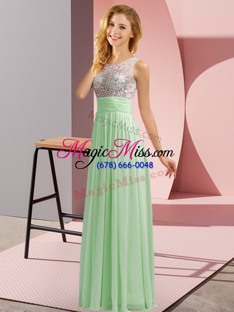 wholesale inexpensive scoop sleeveless side zipper vestidos de damas apple green chiffon