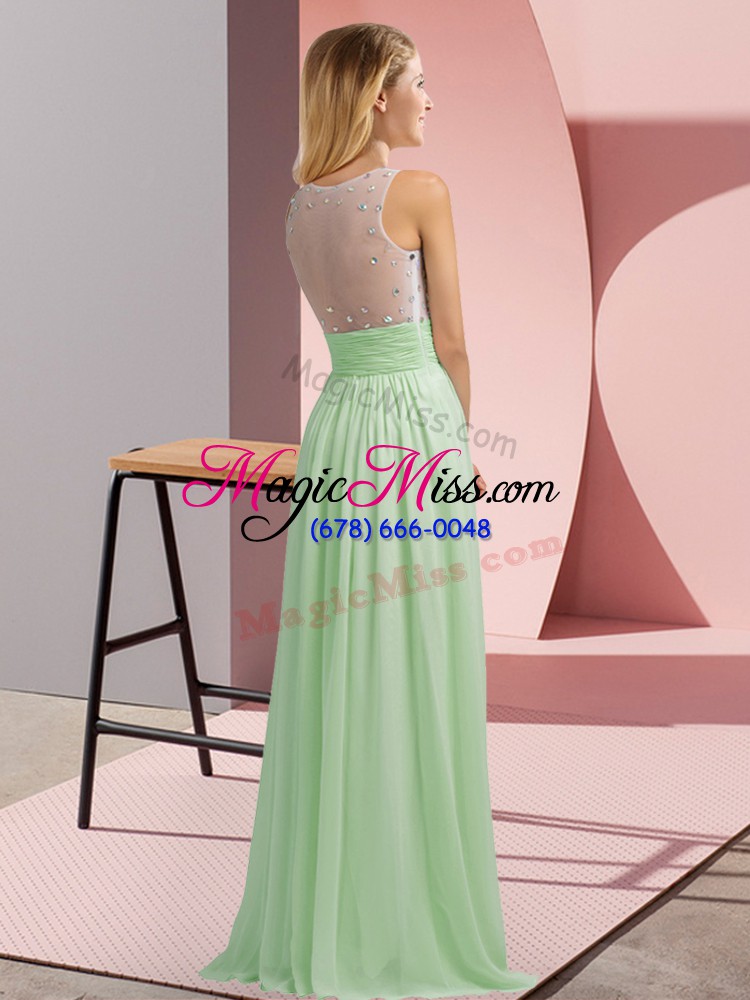 wholesale inexpensive scoop sleeveless side zipper vestidos de damas apple green chiffon