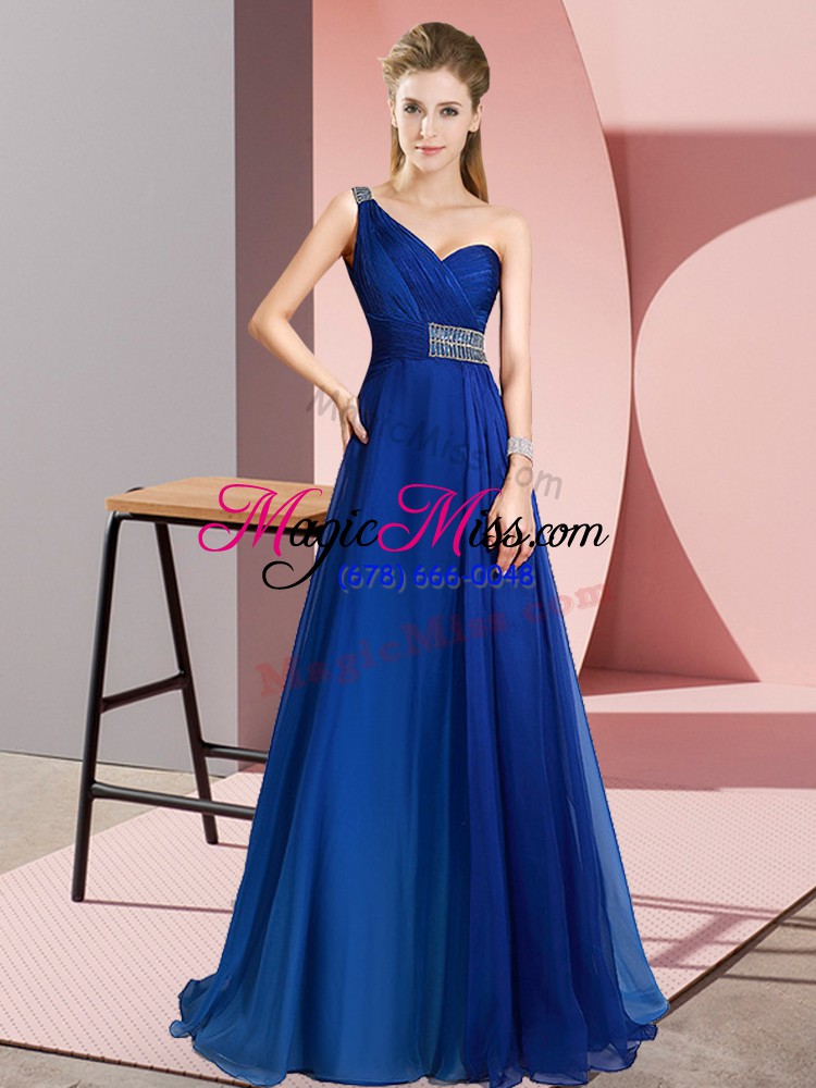wholesale stylish blue homecoming dress prom and party with beading one shoulder sleeveless brush train criss cross