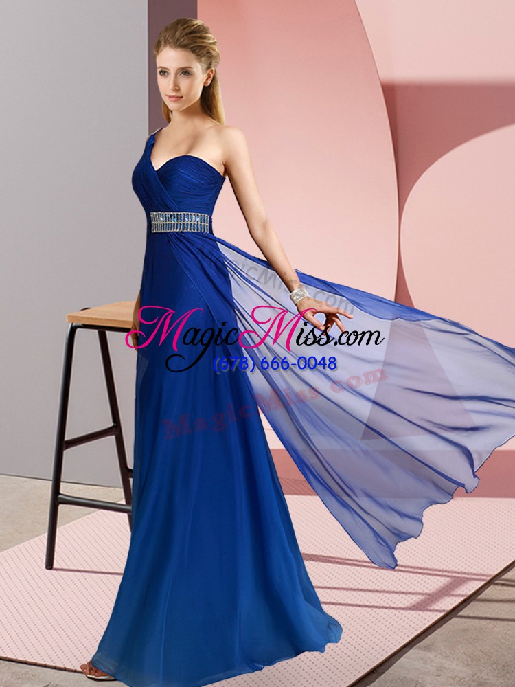 wholesale stylish blue homecoming dress prom and party with beading one shoulder sleeveless brush train criss cross