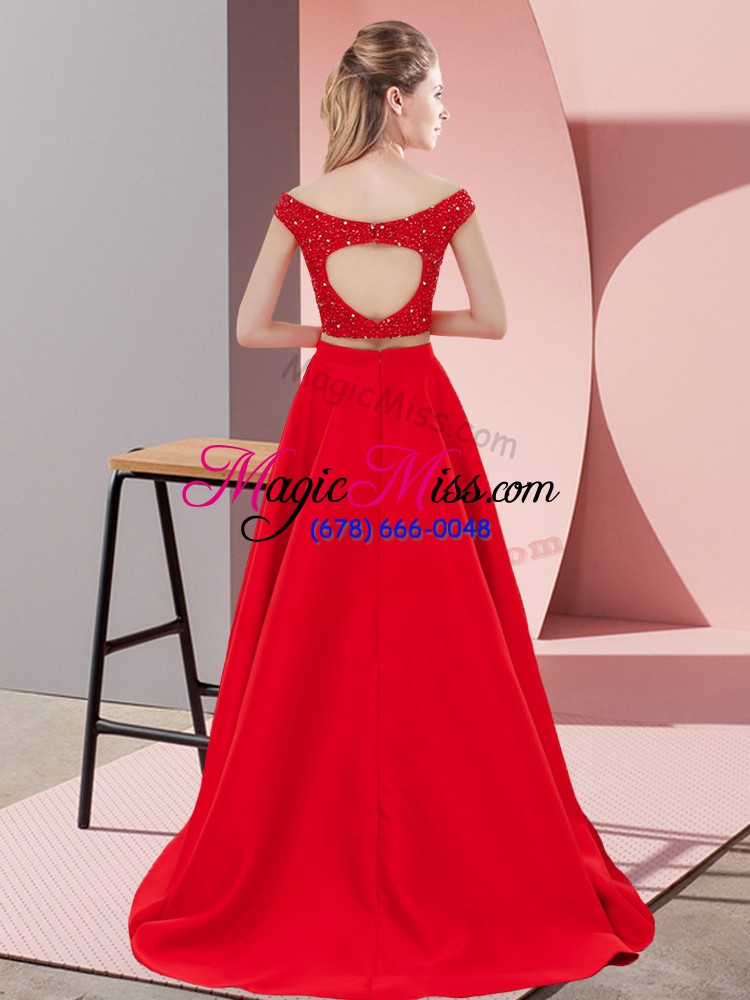 wholesale rust red prom dress off the shoulder sleeveless sweep train backless