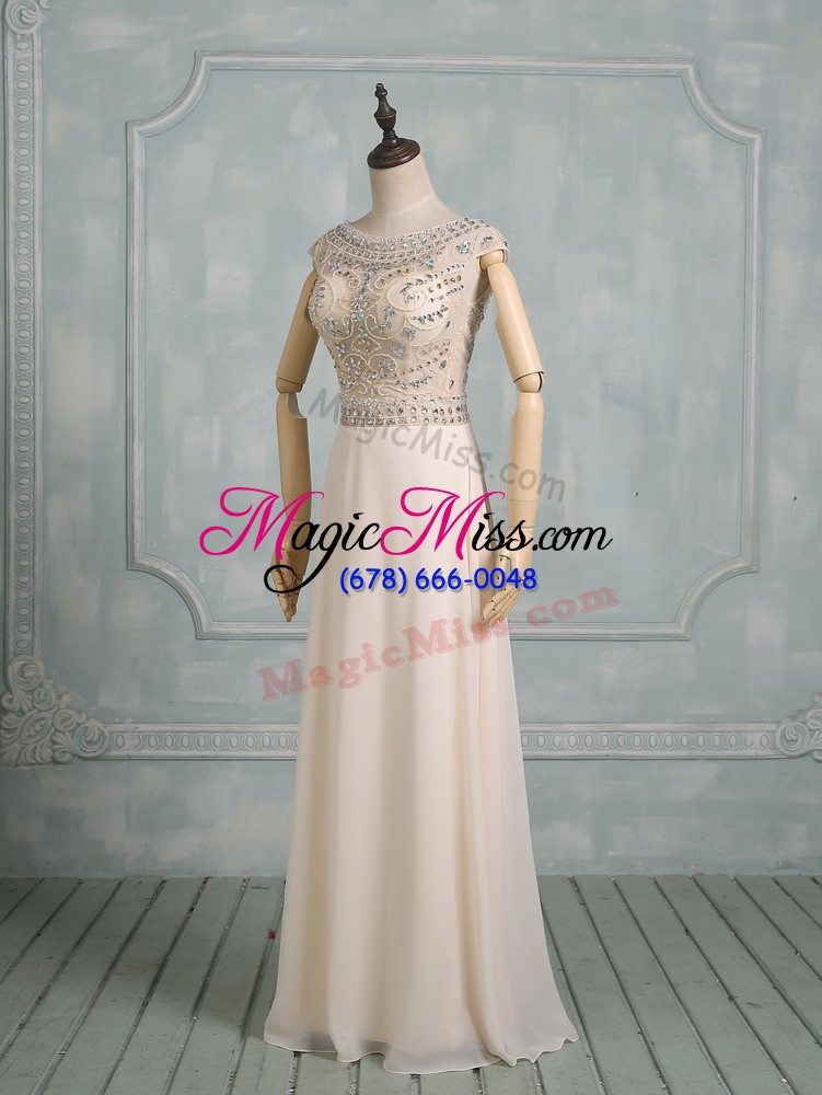 wholesale champagne chiffon zipper wedding dress cap sleeves floor length beading
