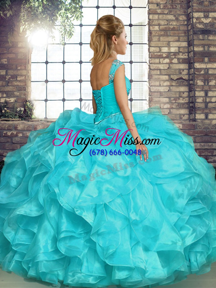 wholesale sleeveless floor length beading and ruffles lace up quinceanera dress