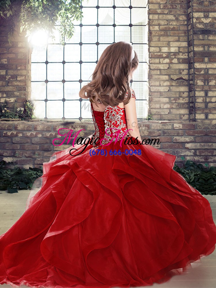 wholesale stunning organza and tulle off the shoulder sleeveless lace up beading little girls pageant dress in orange